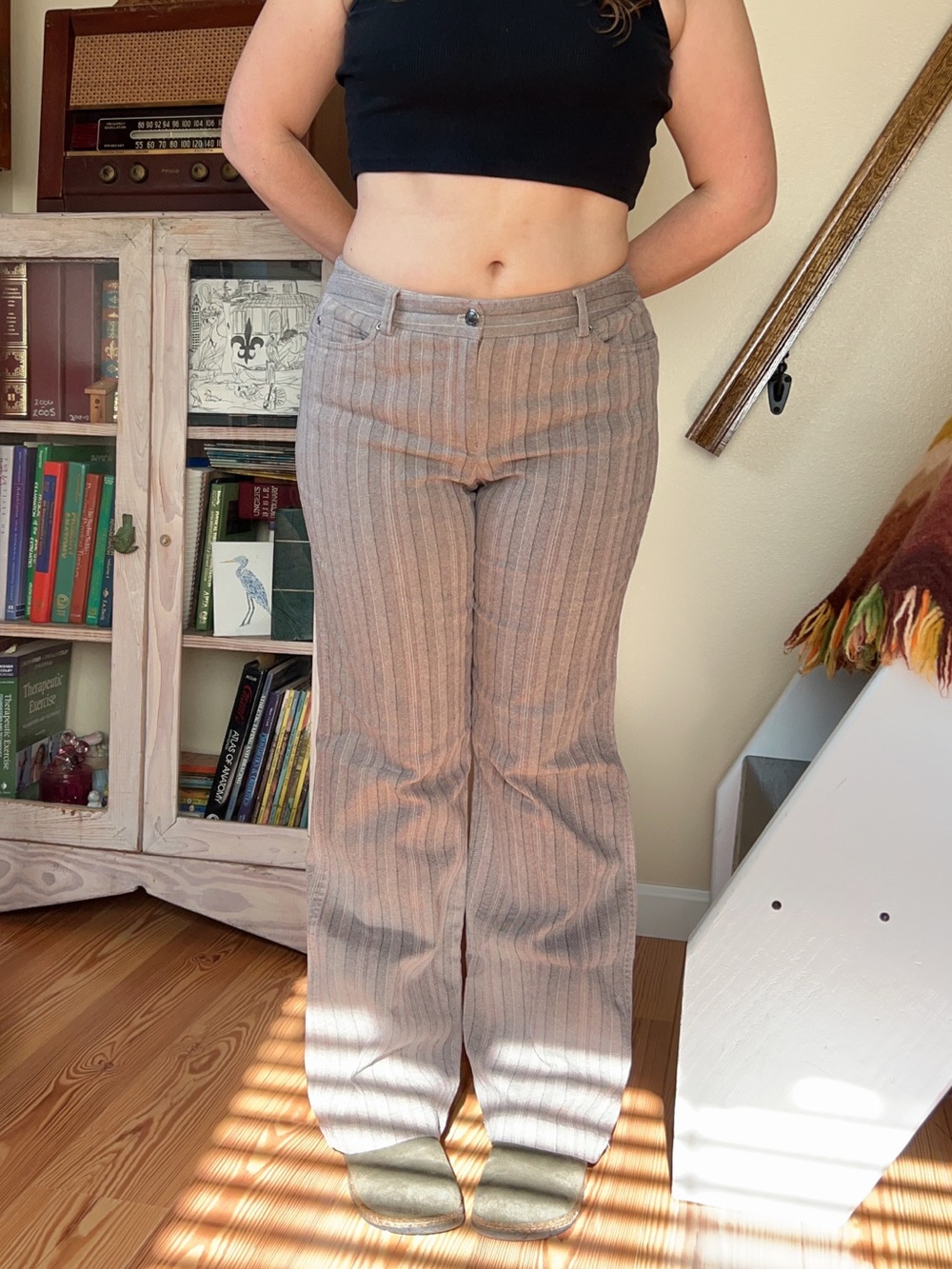 Vintage 90s Rafaella Striped Woven Cotton Trousers Mid Rise Tailored Pants